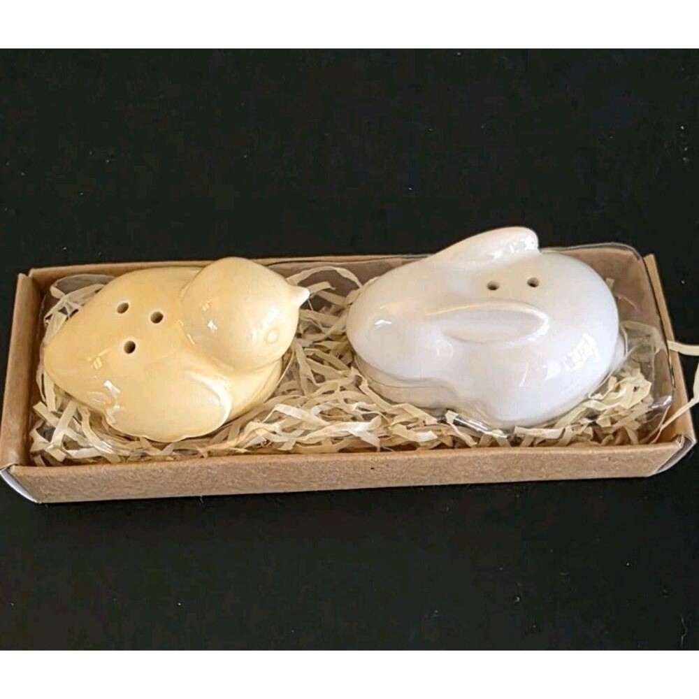 Hallmark Yellow Chick and White Rabbit Salt & Pepper Shakers New